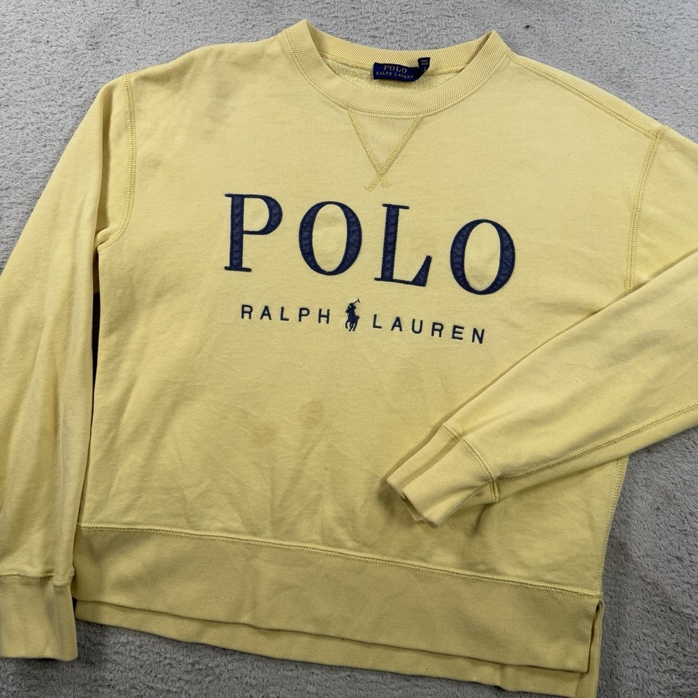 Polo Ralph Lauren Sweatshirt Womens Small Yellow Fleece Spellout Pony Pullover